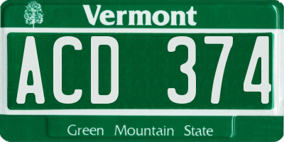 VT license plate ACD374