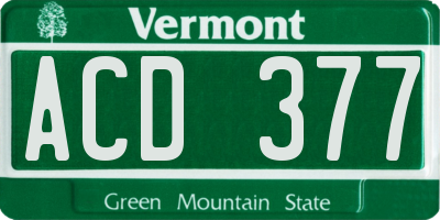 VT license plate ACD377