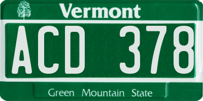 VT license plate ACD378