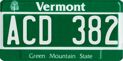 VT license plate ACD382