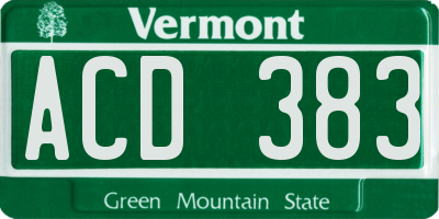 VT license plate ACD383