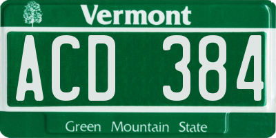 VT license plate ACD384