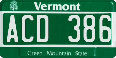 VT license plate ACD386