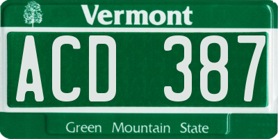 VT license plate ACD387