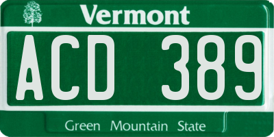 VT license plate ACD389