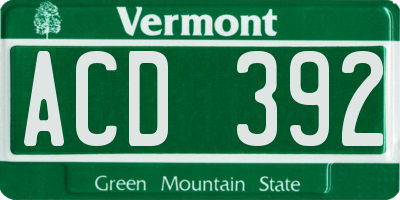 VT license plate ACD392