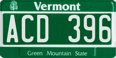 VT license plate ACD396