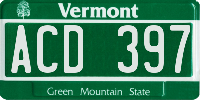 VT license plate ACD397