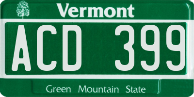 VT license plate ACD399