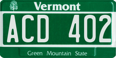 VT license plate ACD402