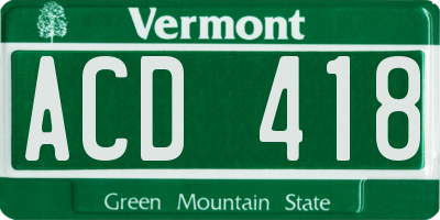 VT license plate ACD418