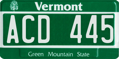 VT license plate ACD445