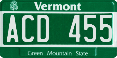 VT license plate ACD455