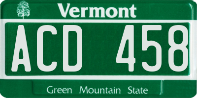 VT license plate ACD458