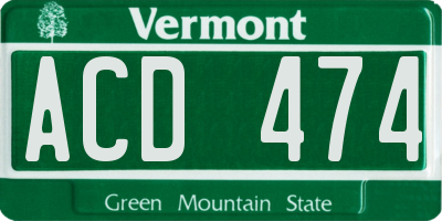 VT license plate ACD474