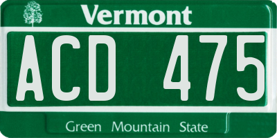 VT license plate ACD475