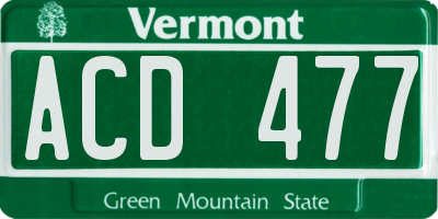 VT license plate ACD477