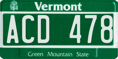 VT license plate ACD478