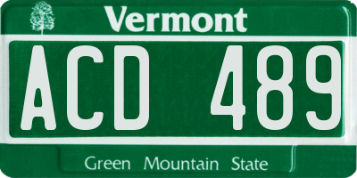 VT license plate ACD489