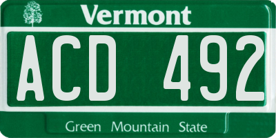 VT license plate ACD492