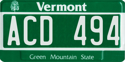 VT license plate ACD494