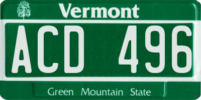 VT license plate ACD496