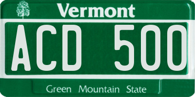 VT license plate ACD500