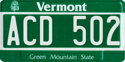 VT license plate ACD502