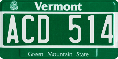 VT license plate ACD514