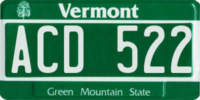 VT license plate ACD522