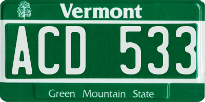 VT license plate ACD533