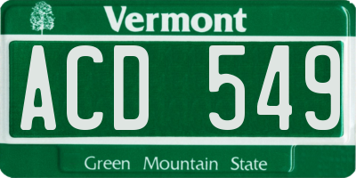 VT license plate ACD549