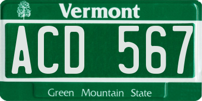 VT license plate ACD567