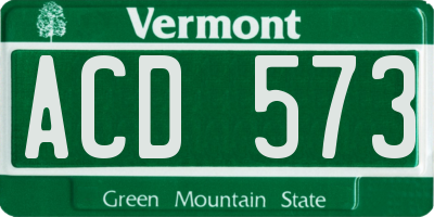 VT license plate ACD573