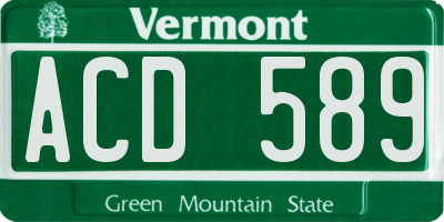 VT license plate ACD589