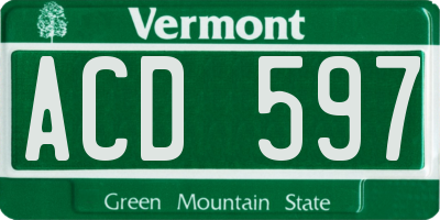 VT license plate ACD597