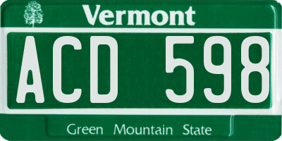 VT license plate ACD598