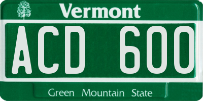 VT license plate ACD600