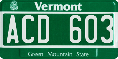 VT license plate ACD603