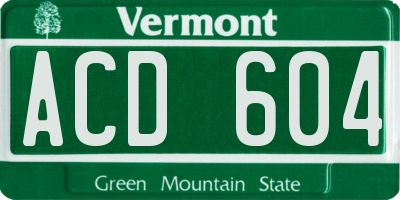 VT license plate ACD604