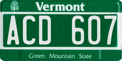 VT license plate ACD607