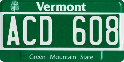 VT license plate ACD608