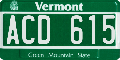 VT license plate ACD615