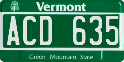 VT license plate ACD635