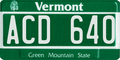 VT license plate ACD640