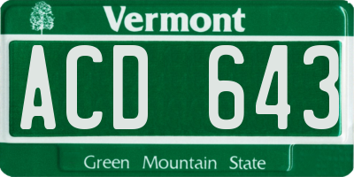 VT license plate ACD643