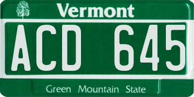 VT license plate ACD645