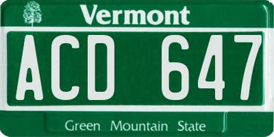 VT license plate ACD647