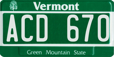 VT license plate ACD670