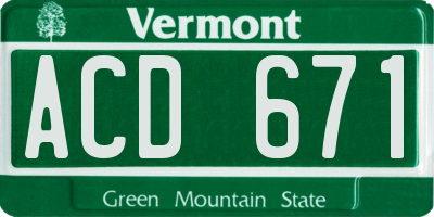 VT license plate ACD671